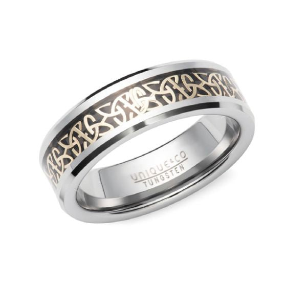 9mm Tungsten Wedding top Band Brushed Center Celtic Pattern Ring Anniversary Gift