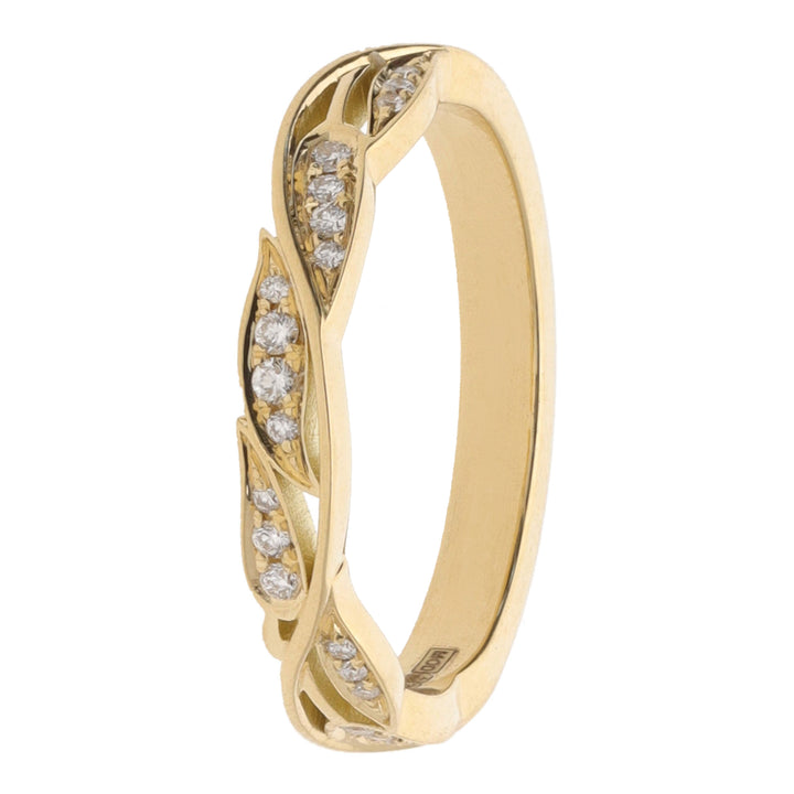 Diamond 0.09ct Leaf Section 18ct Yellow Gold Band - Michael Jones Jeweller