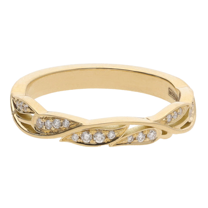 Diamond 0.09ct Leaf Section 18ct Yellow Gold Band - Michael Jones Jeweller