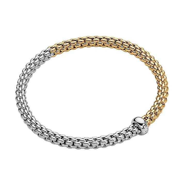 FOPE Flex'it Solo 18ct Yellow and White Gold 0.01ct Diamond Set Bracelet Medium - Michael Jones Jeweller