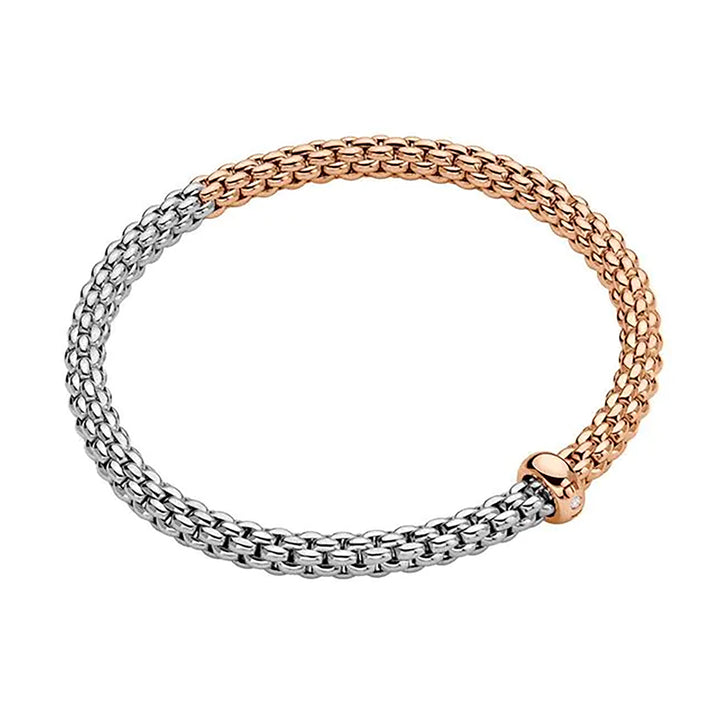 FOPE Flex'it Solo 18ct Rose and White Gold 0.01ct Diamond Set Bracelet Medium - Michael Jones Jeweller