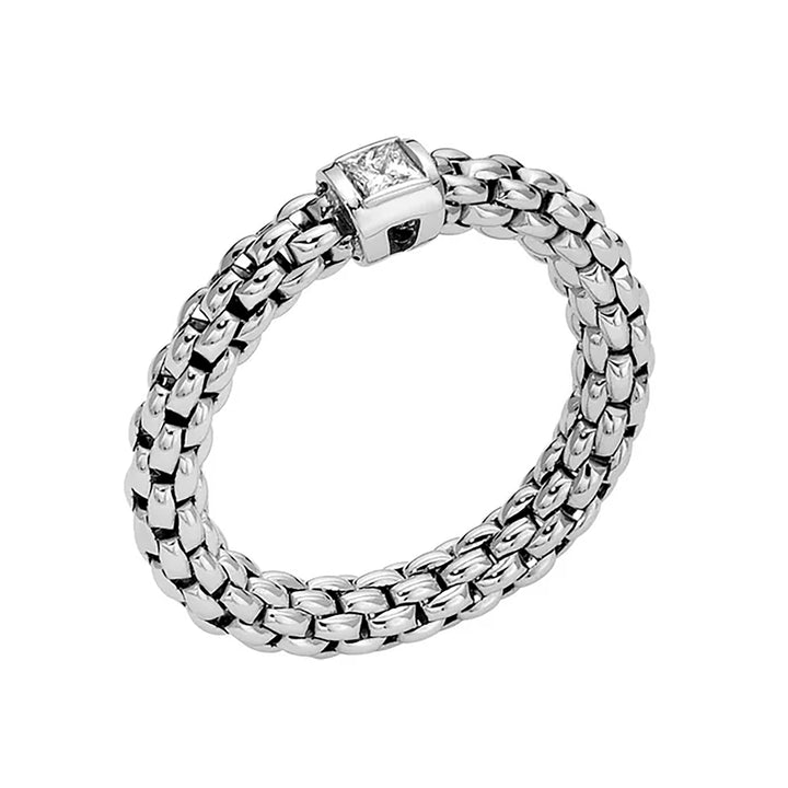 FOPE Flex'it Souls 18ct White Gold 0.09ct Diamond Set Ring Medium