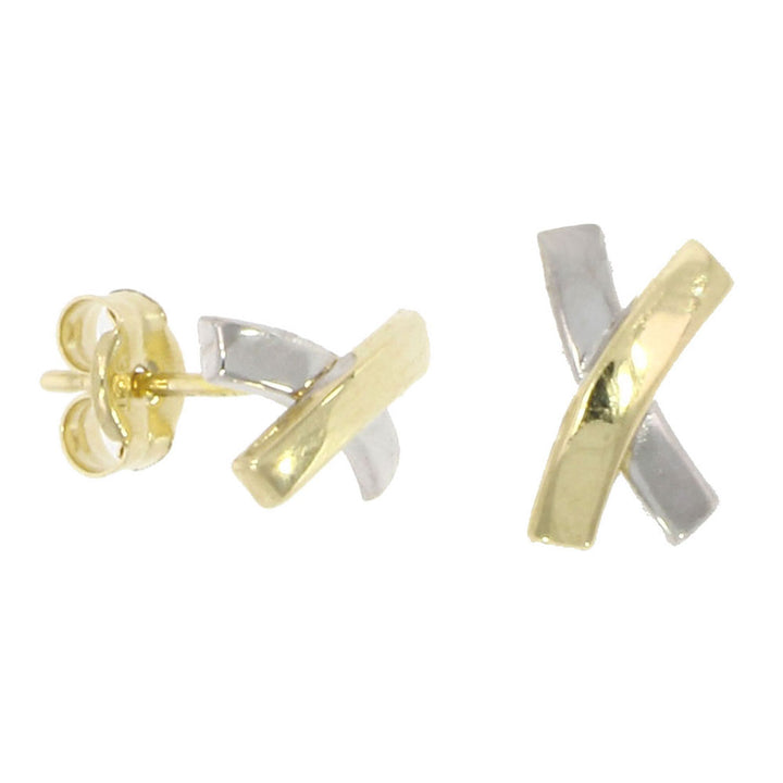 9ct Yellow and White Gold Cross Stud Earrings