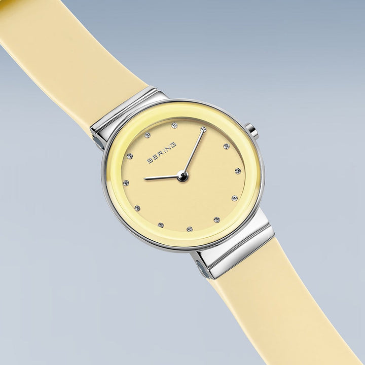 Bering Classic Polished Silver Yellow Quartz Watch 10129-600