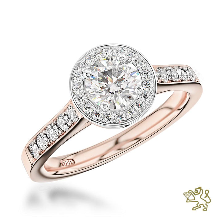 Dulcina Halo 0.50ct E SI1 Diamond Rose Gold/Platinum Ring - Michael Jones Jeweller