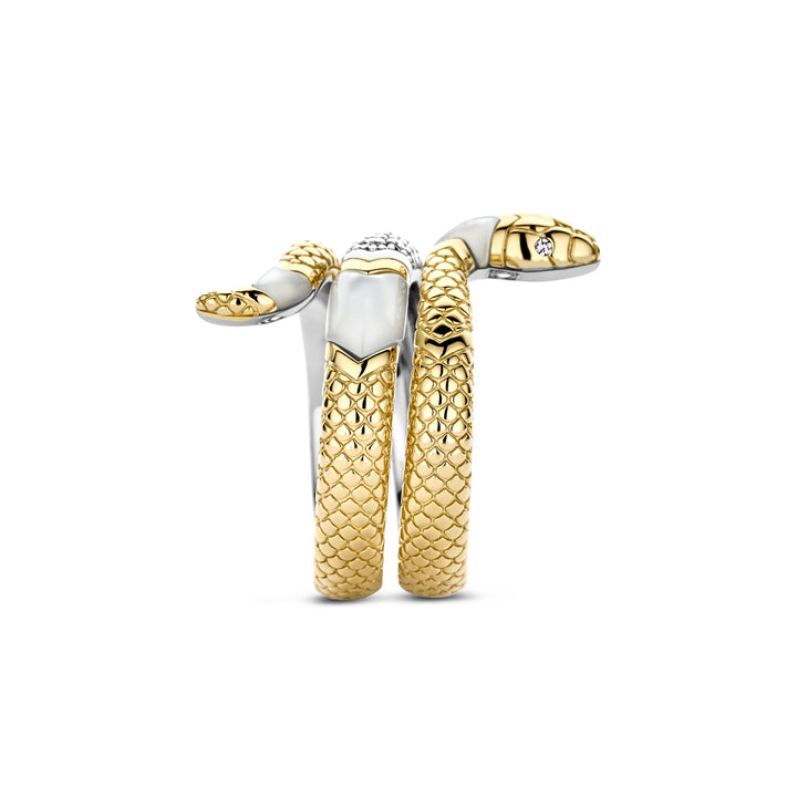 Ti Sento Yellow Gold Plated Mother of Pearl White and Cubic Zirconia Snake Ring - Michael Jones Jeweller