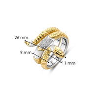 Ti Sento Yellow Gold Plated Mother of Pearl White and Cubic Zirconia Snake Ring