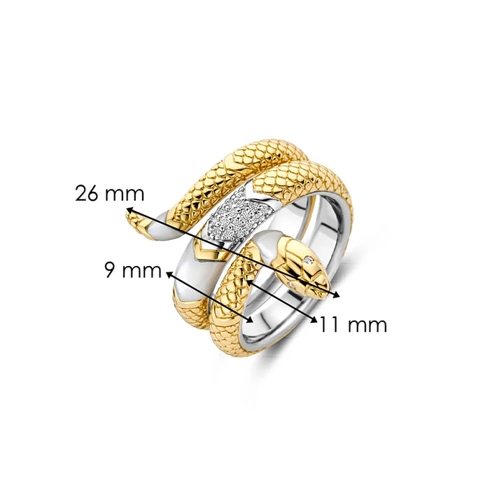 Ti Sento Yellow Gold Plated Mother of Pearl White and Cubic Zirconia Snake Ring