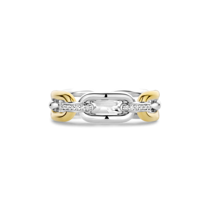 Ti Sento Yellow Gold Plated Cubic Zirconia Oval Link Ring