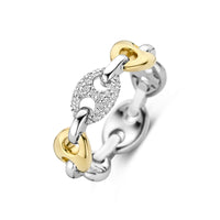 Ti Sento Yellow Gold Plated Cubic Zirconia Coffee Bean Link Ring