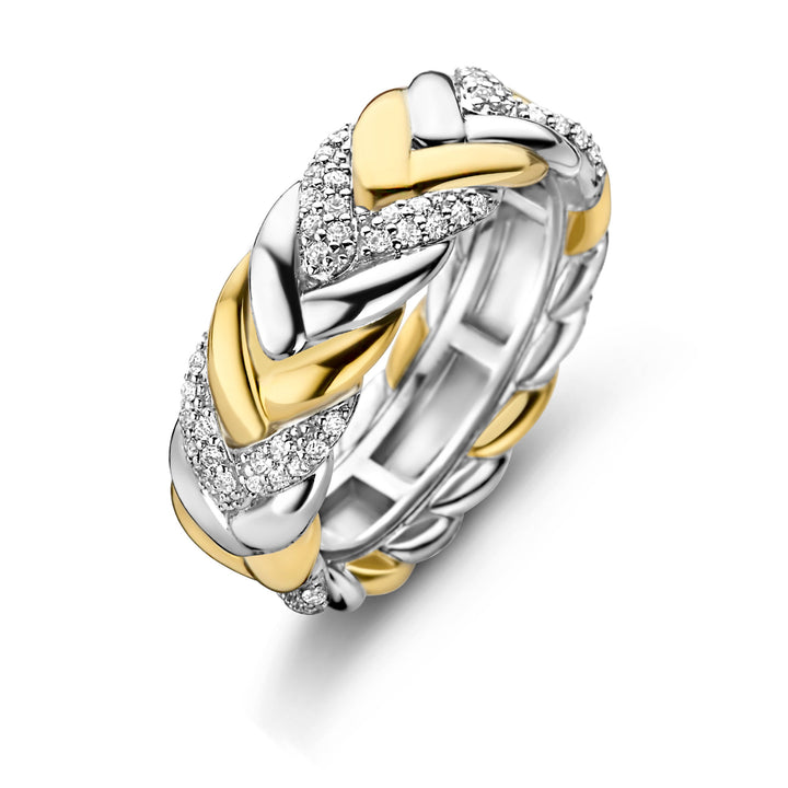 Ti Sento Cubic Zirconia Yellow Gold Plated Braided Ring