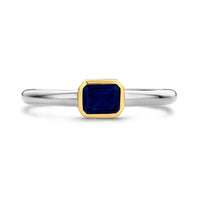 Ti Sento Yellow Gold Plated Octagonal Dark Blue Cubic Zirconia Ring