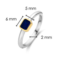 Ti Sento Yellow Gold Plated Octagonal Dark Blue Cubic Zirconia Ring