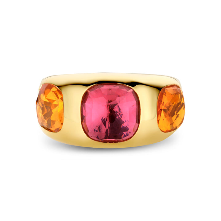 Ti Sento Yellow Gold Plated Orange and Pink Stone Ring - Michael Jones Jeweller