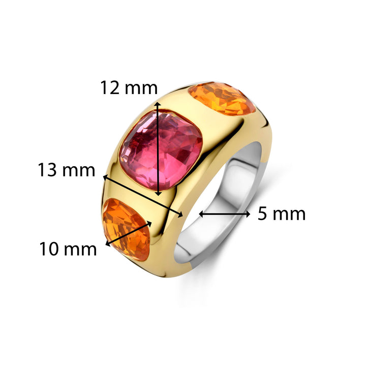 Ti Sento Yellow Gold Plated Orange and Pink Stone Ring - Michael Jones Jeweller