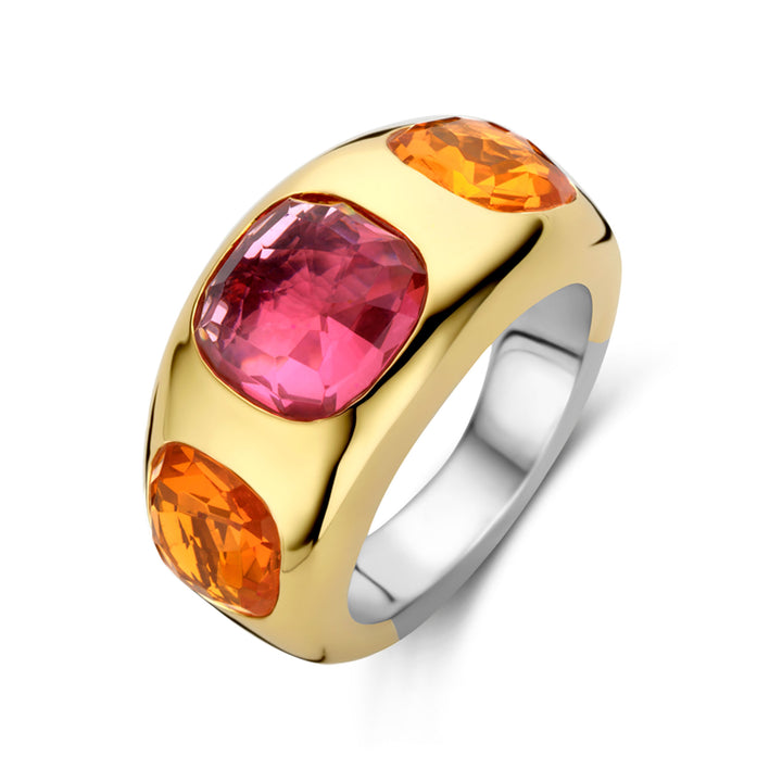 Ti Sento Yellow Gold Plated Orange and Pink Stone Ring - Michael Jones Jeweller