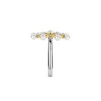 Ti Sento Yellow Gold Plated Synthetic Pearl and Cubic Zirconia Star Ring