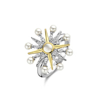 Ti Sento Yellow Gold Plated Synthetic Pearl and Cubic Zirconia Star Ring