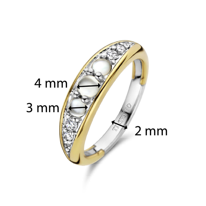 Ti Sento Yellow Gold Plated Cubic Zirconia Mother of Pearl White Ring