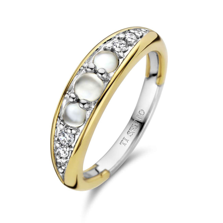 Ti Sento Yellow Gold Plated Cubic Zirconia Mother of Pearl White Ring - Michael Jones Jeweller