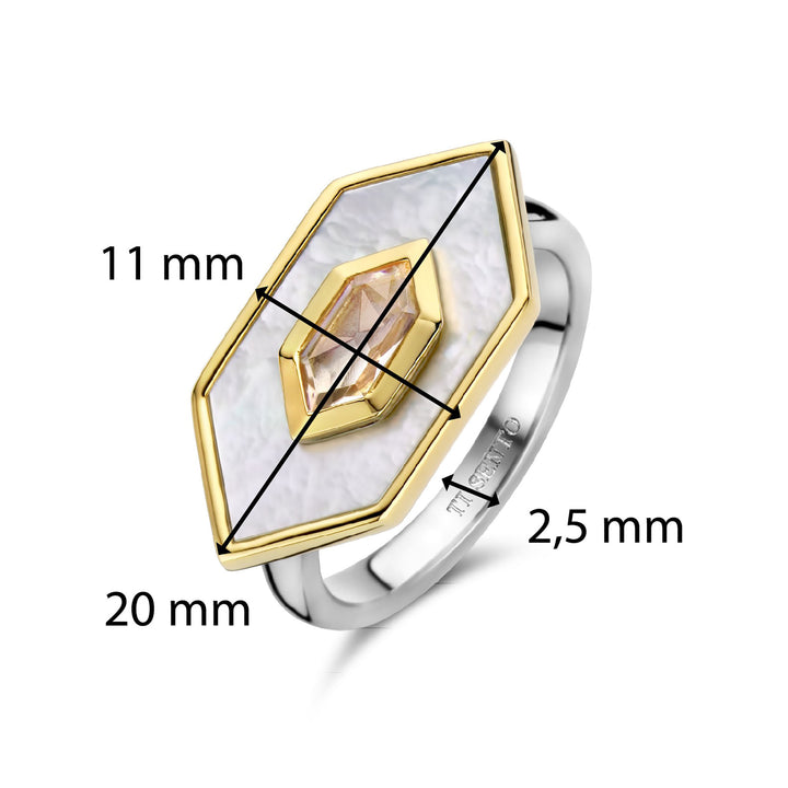 Ti Sento Nude And Mother Of Pearl White Hexagonal Ring