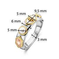 Ti Sento Yellow Gold Plated Pearl White and Nude Pink Star Motif Hexagonal Ring