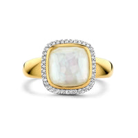 Ti Sento Yellow Gold Plated Mother of Pearl White and Cubic Zirconia Cluster Ring - Michael Jones Jeweller