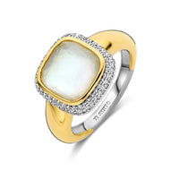 Ti Sento Yellow Gold Plated Mother of Pearl White and Cubic Zirconia Cluster Ring - Michael Jones Jeweller