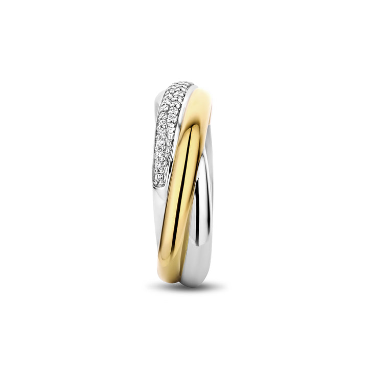 Ti Sento Yellow Gold Plated Cubic Zirconia Crossover Ring