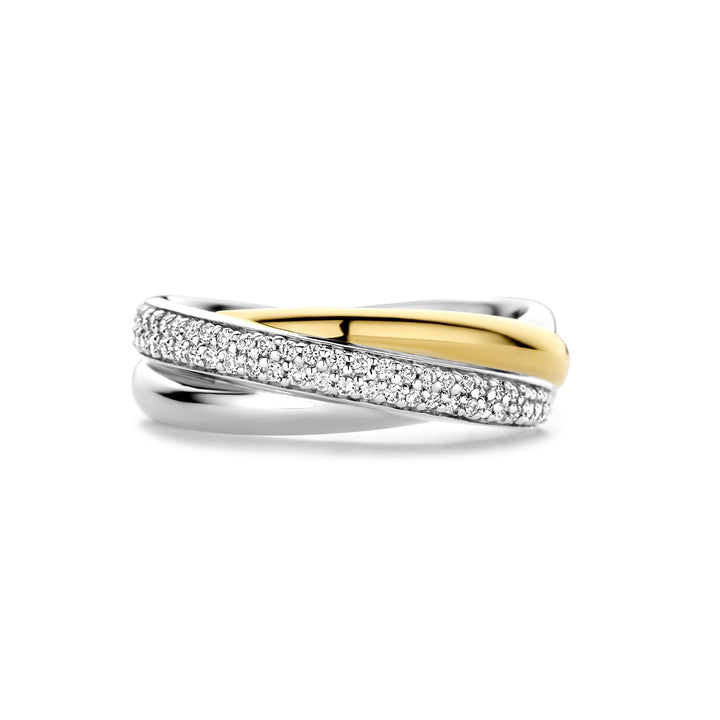 Ti Sento Yellow Gold Plated Cubic Zirconia Crossover Ring