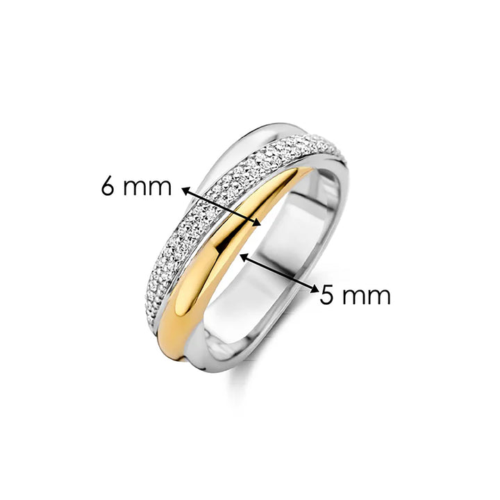 Ti Sento Yellow Gold Plated Cubic Zirconia Crossover Ring