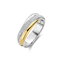 Ti Sento Yellow Gold Plated Cubic Zirconia Crossover Ring