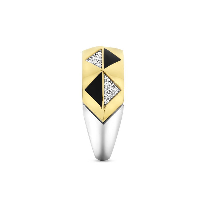 Ti Sento Yellow Gold Plated Onyx Black and Cubic Zirconia Geometric Ring - Michael Jones Jeweller