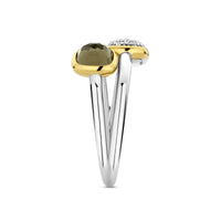 Ti Sento Yellow Gold Plated Khaki Green Cubic Zirconia Double Ring - Michael Jones Jeweller