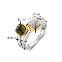 Ti Sento Yellow Gold Plated Khaki Green Cubic Zirconia Double Ring - Michael Jones Jeweller