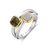 Ti Sento Yellow Gold Plated Khaki Green Cubic Zirconia Double Ring