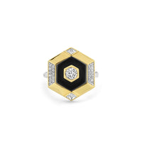 Ti Sento Yellow Gold Plated Onyx Black and Cubic Zirconia Hexagonal Ring