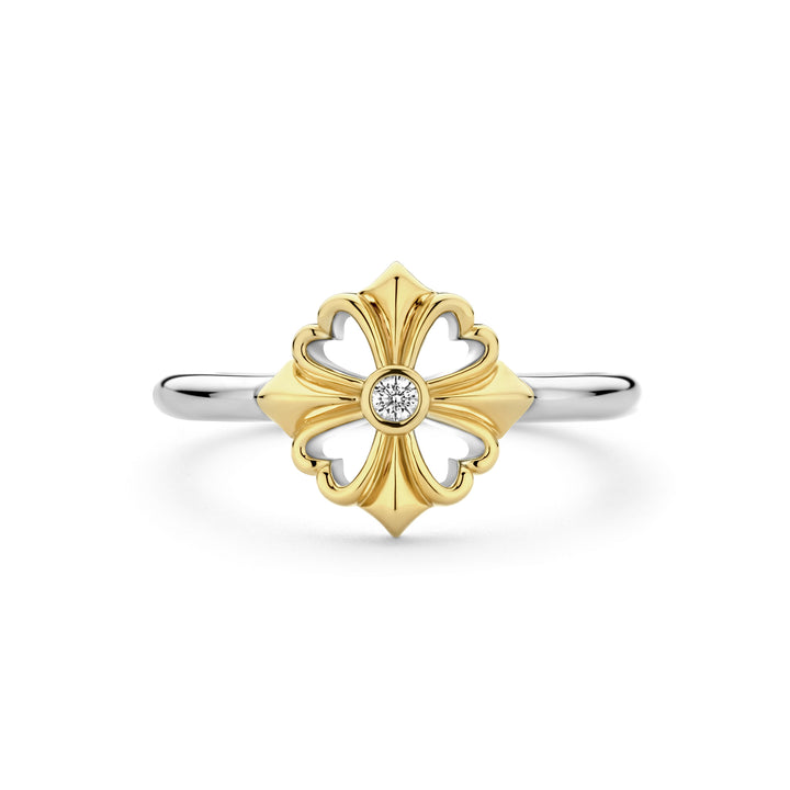 Ti Sento Yellow Gold Plated Cubic Zirconia Clover Ring