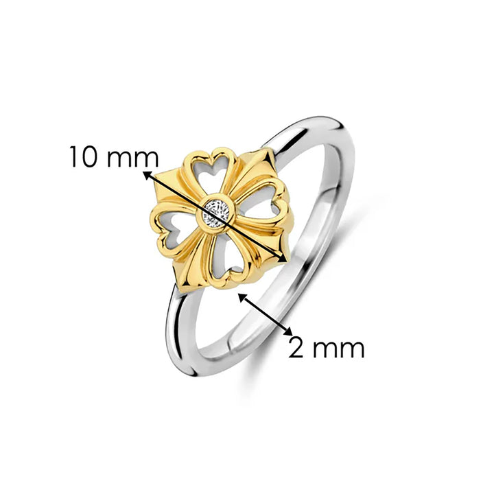 Ti Sento Yellow Gold Plated Cubic Zirconia Clover Ring