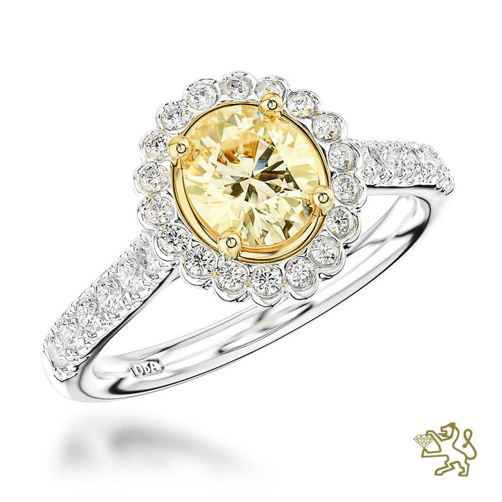 Faroe Oval Halo 0.50ct Fancy Intense Yellow VVS2 Yellow Diamond Platinum/Yellow Ring