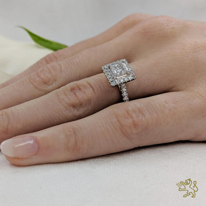 Skye Princess Sq Halo 0.90ct E VS2 Diamond Platinum Ring