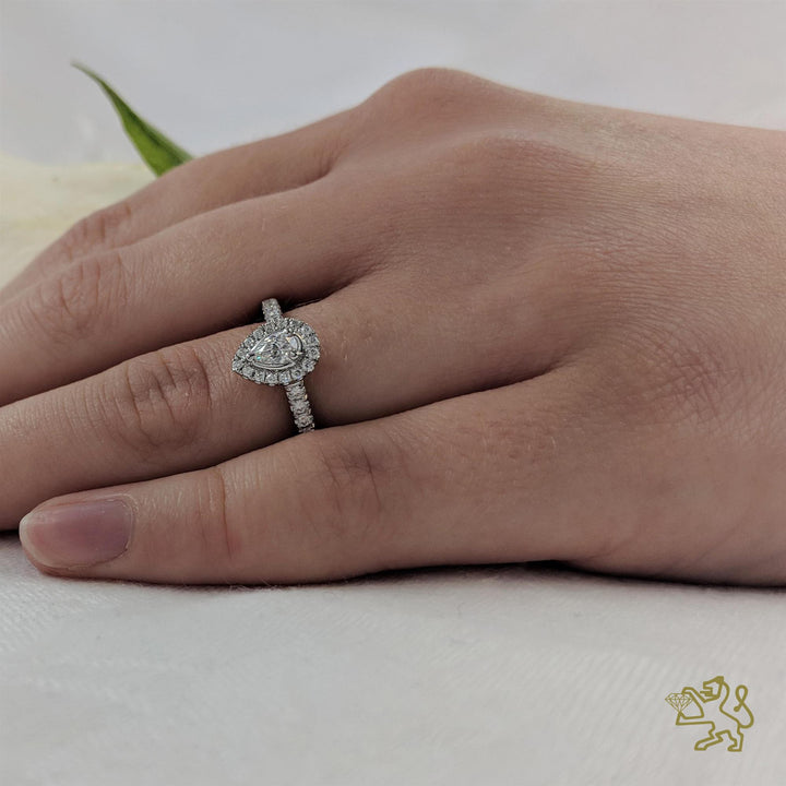 Petite Skye Pear Halo 0.20ct E VS Diamond Platinum Ring