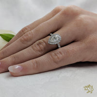 Skye Pear Halo 0.70ct G SI1 Diamond Platinum Ring - Michael Jones Jeweller