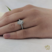 Skye Pear Halo 0.50ct E SI1 Diamond Platinum Ring