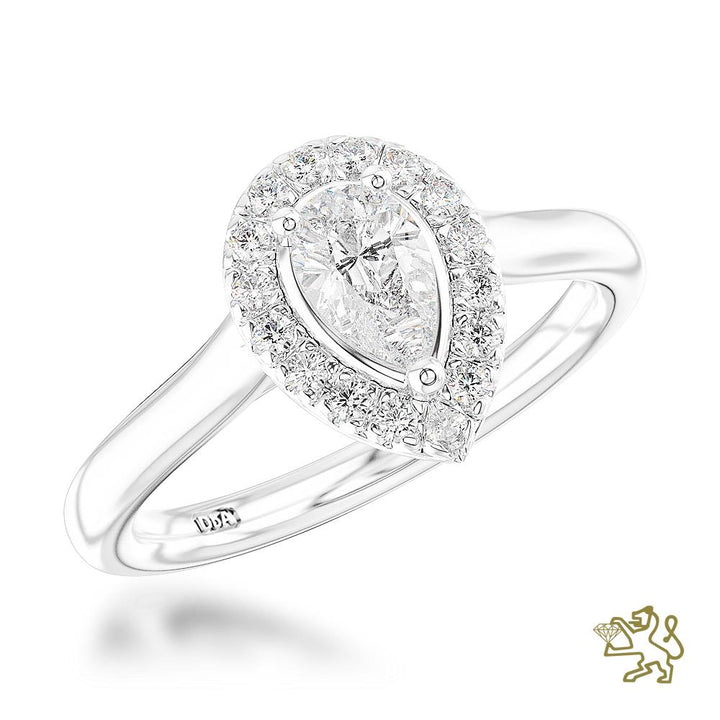 Skye Pure Pear Halo 0.30ct E VS2 Diamond Platinum Ring - Michael Jones Jeweller