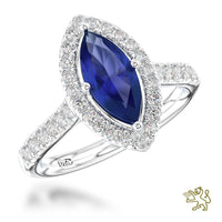 Skye Marquise Halo 2.19ct Sapphire Platinum Ring - Michael Jones Jeweller