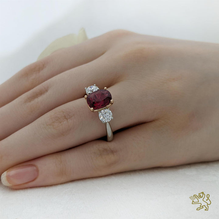 Florentina Cushion Three Stone 2.00ct Ruby Platinum Ring