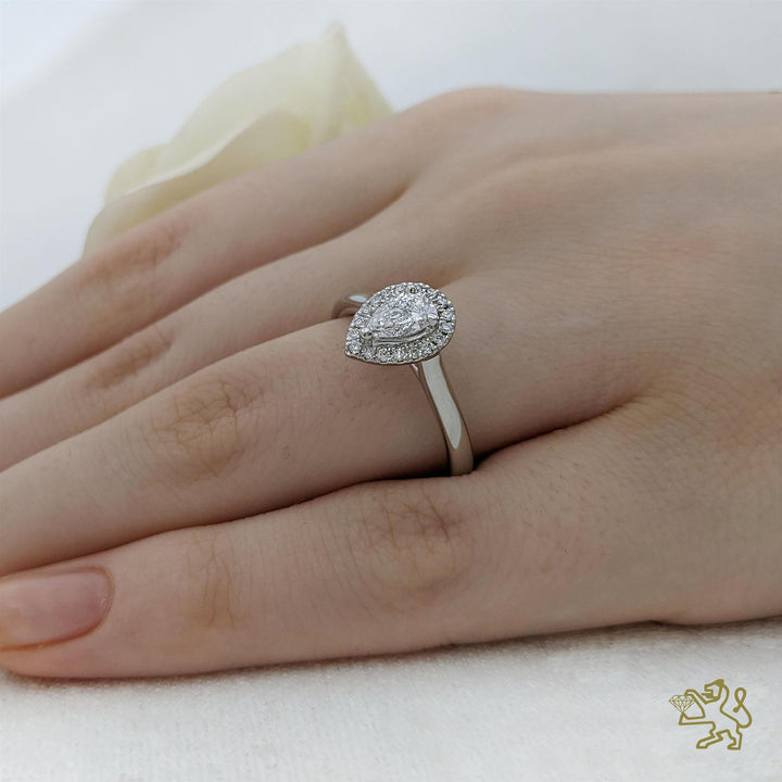 Skye Pure Pear Halo 0.30ct E VS2 Diamond Platinum Ring