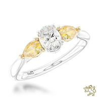 Florentine Iconic Oval Three Stone 1.01ct H VS2 Diamond Platinum/Yellow Ring - Michael Jones Jeweller