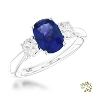 Florentina Cushion Three Stone 4.12ct Sapphire Platinum Ring - Michael Jones Jeweller